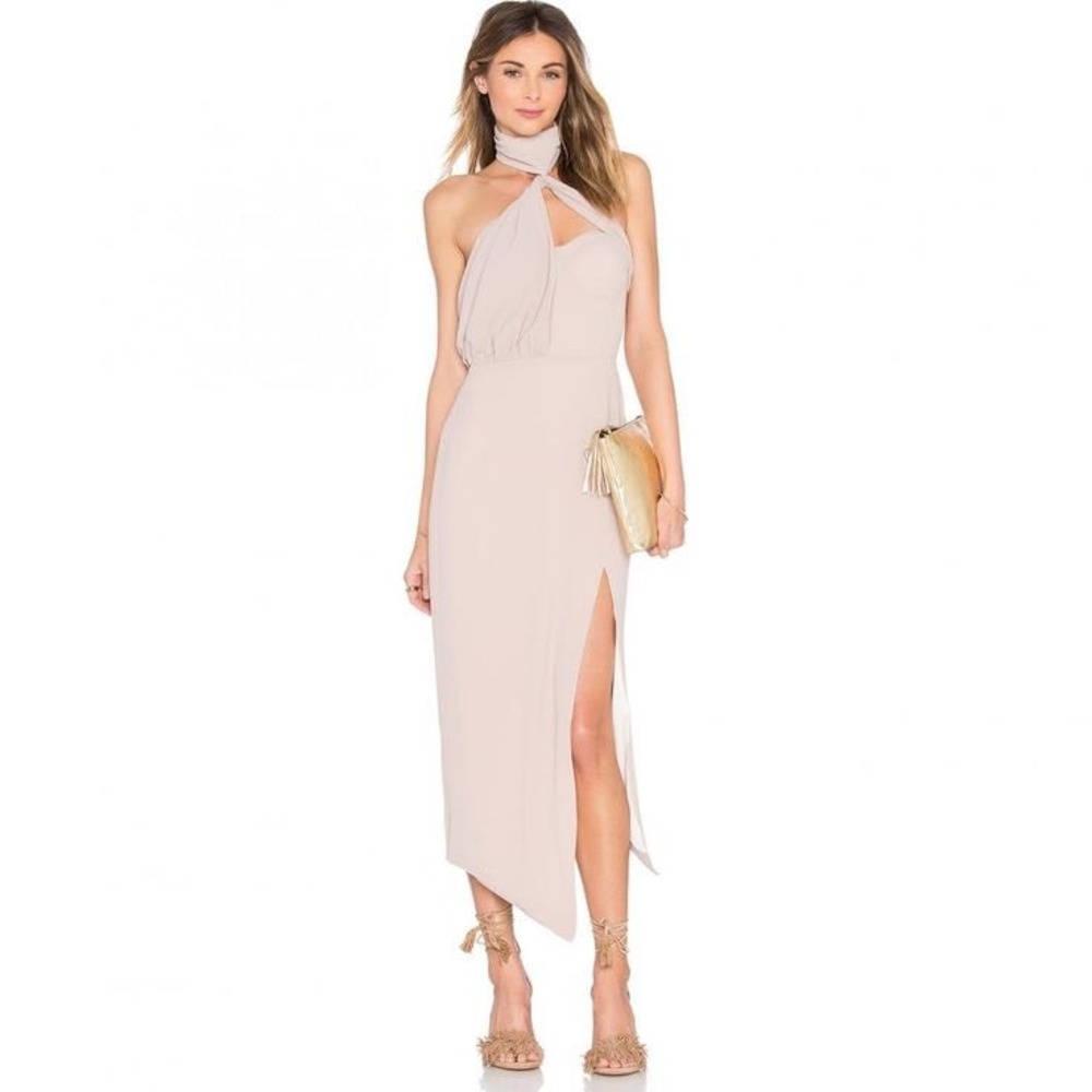 MISHA Collection Nude Halter Midi Dress Size US 4 / AU 8 Cocktail Evening